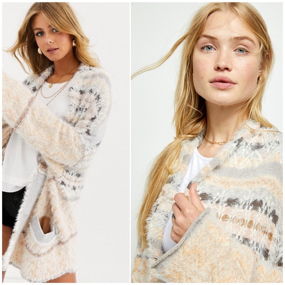 SOLD 💜 FREE PEOPLE Cardigan Fuzzy Fair Isle Furry - Picture 5 of 5